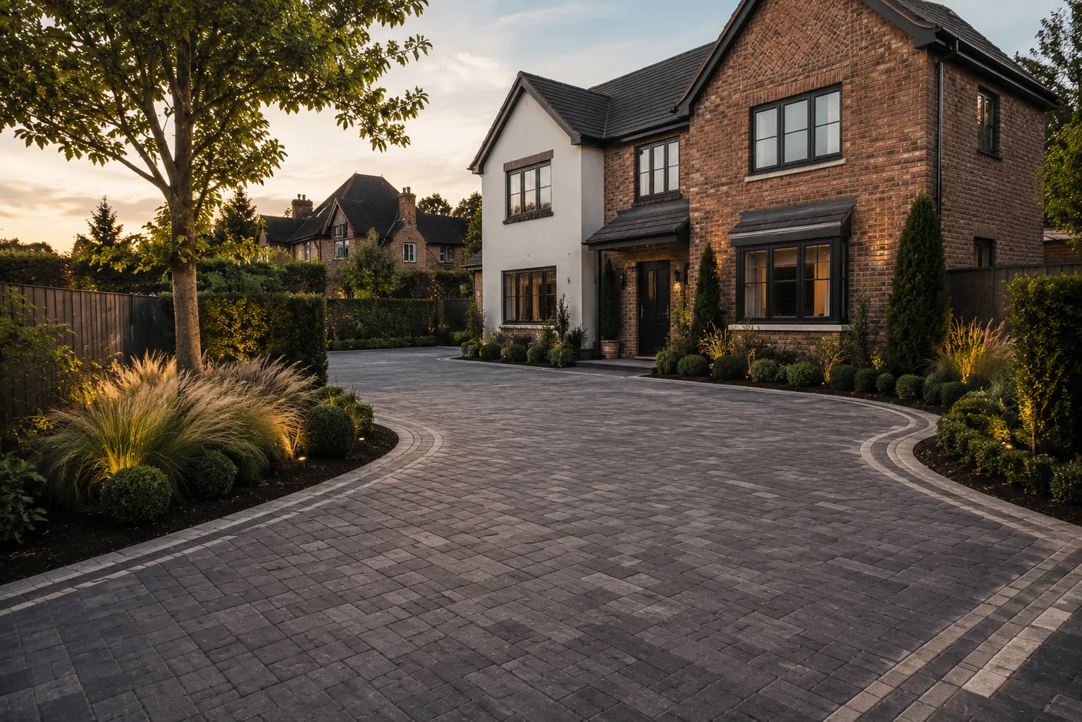 Illustrative generated image of a carefully finished residential driveway
